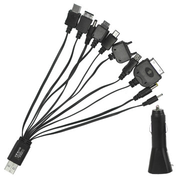 Добави още лукс USB кабели USB кабел универсален 10in1 и зарядно за кола 12V черен